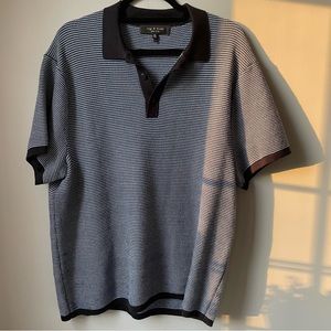 Men’s Rag & Bone Blue and Black Knit Short Sleeve Polo Shirt